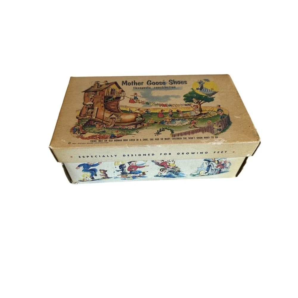 Vintage Mother Goose Shoes Black‎ Leather Mary Janes Size 6 Original Box
